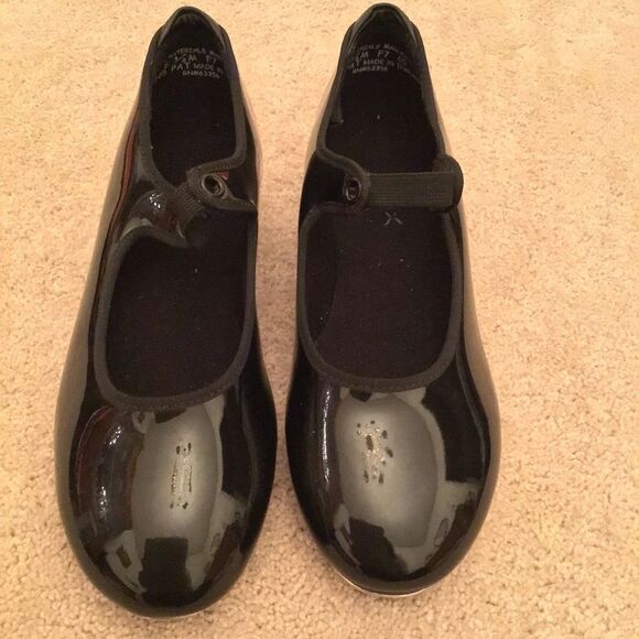 Capezio Tele Tone Mary Jane Tap Shoes Black Patent Leather - Picture 3 of 5